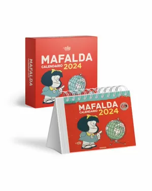 MAFALDA 2024, CALENDARIO ESCRITORIO ROJO CON CAJA MAFALDA 2024, CALENDARIO ESCRITORIO ROJO CON CAJA